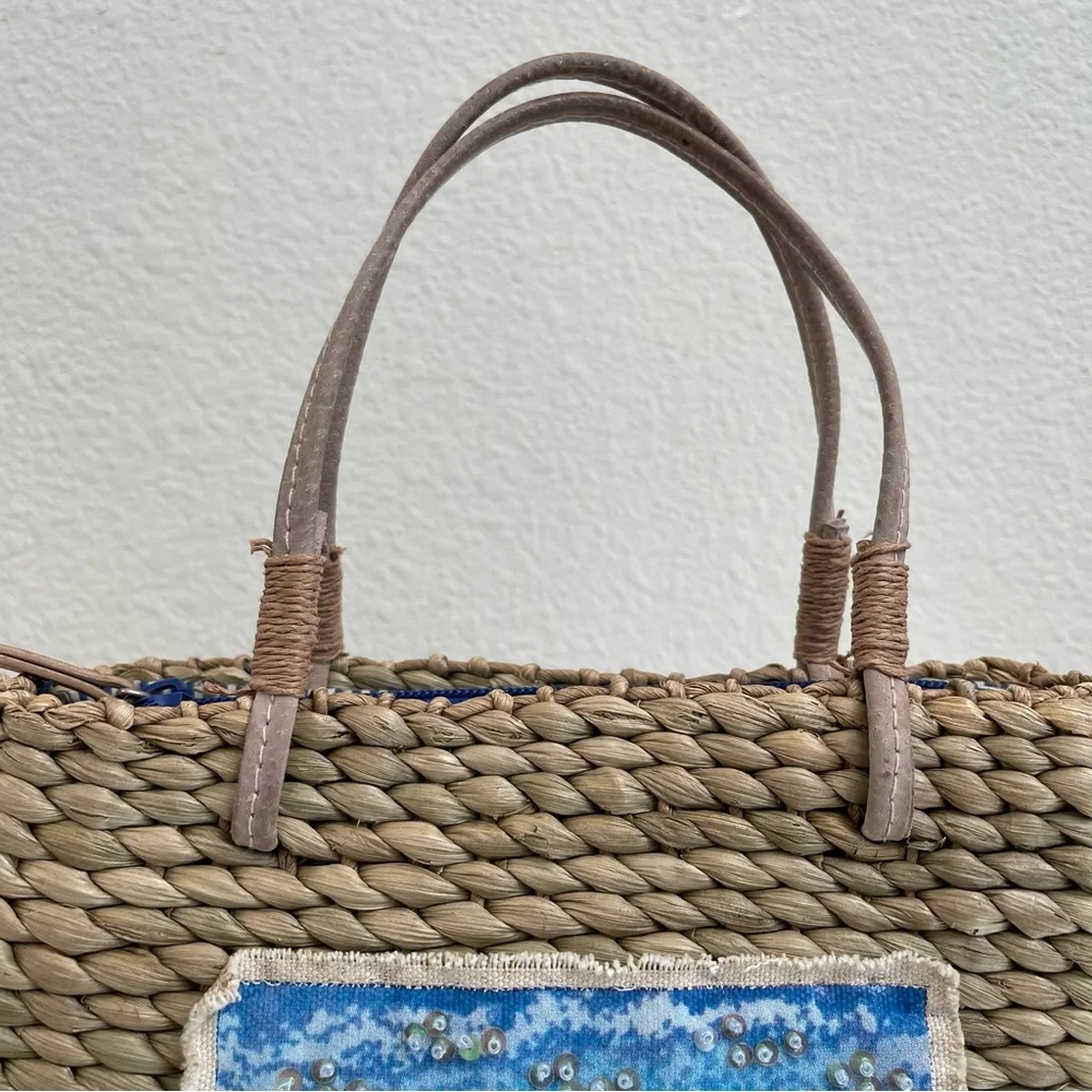 Vintage Y2K Beach Surf Volkswagen Bug Corn Husk Wicker Small Handbag Purse - Picture 3 of 13